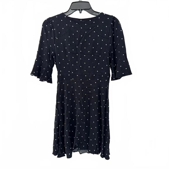 Free People All Yours Retro Black & White Polka Dot Ruffle Tie Mini Dress Size 0 - Picture 3 of 7